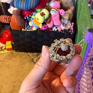 Silver and Red Crystal Spider ring